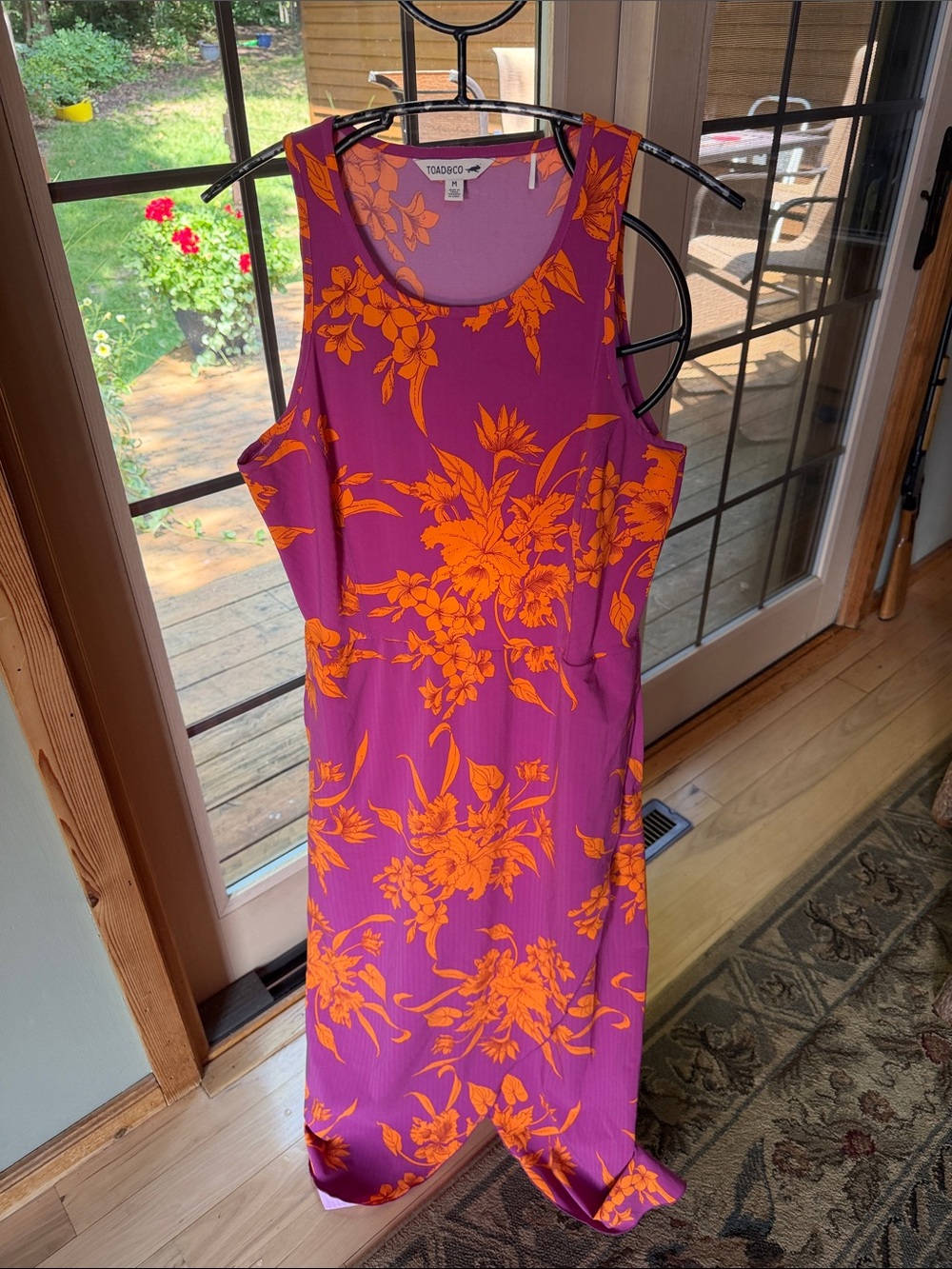 Toad & Co, Sun-kissed Magenta & Orange Tropical Leaf Sz M Maxi Dress